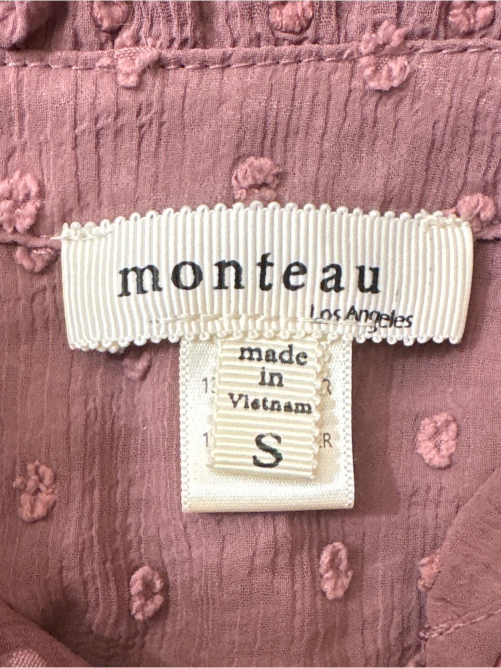 Monteau Mauve Swiss Dot Tiered Ruffle Blouse Size S - Picture 4 of 7